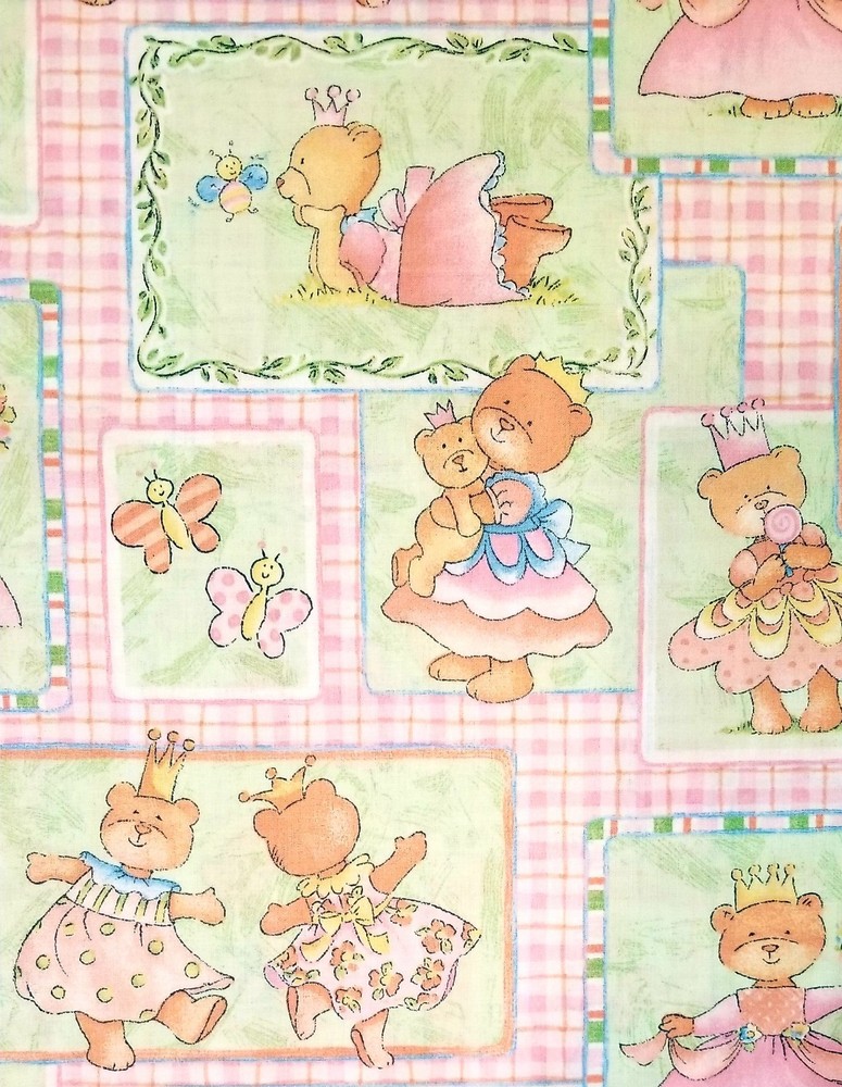BTY DANCING TEDDY BEAR PRINCESSES PASTELS New Cotton Fabric