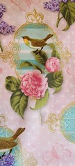 Joann Fabric Victorian Birds, Flowers, Butterfly Pink Polka Dot Gold Filigree