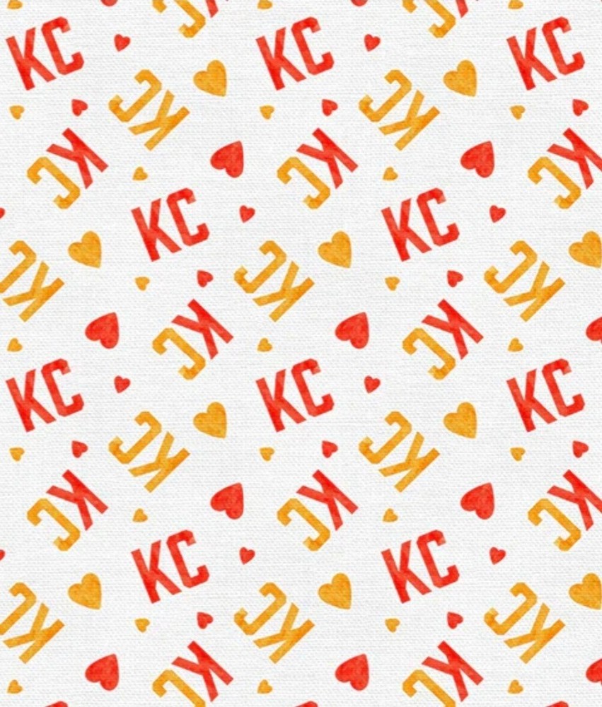 Kansas City Chiefs, NFL, KC Heart Toss Fabric! Cotton•1yd•BTY•Wh/Mlti•FAST SHIP