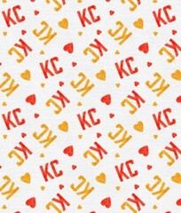 Kansas City Chiefs, NFL, KC Heart Toss Fabric! Cotton•1yd•BTY•Wh/Mlti•FAST SHIP