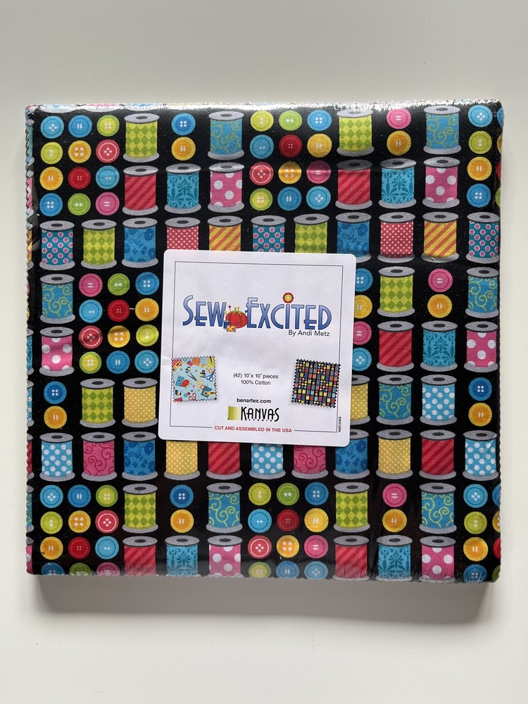 Benartex – SEW EXCITED Sewing Theme Prints – (42) 10″ Fabric Squares