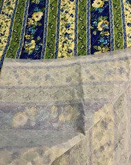 VTG French Country Stripe Yellow Blue Pre-Quilted Single Sided 44″X 27½”