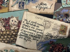 1991 Cyrus Clark Co POSTCARDS Antique Postcards/Floral Collage Fabric 55” X 50”