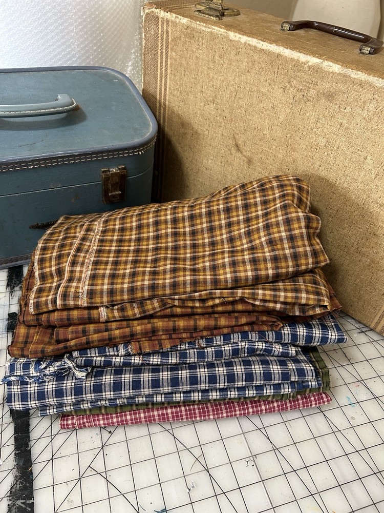 11 + Total Yards Of Vintage Cotton Homespun Plaid Fabric Fall Colors