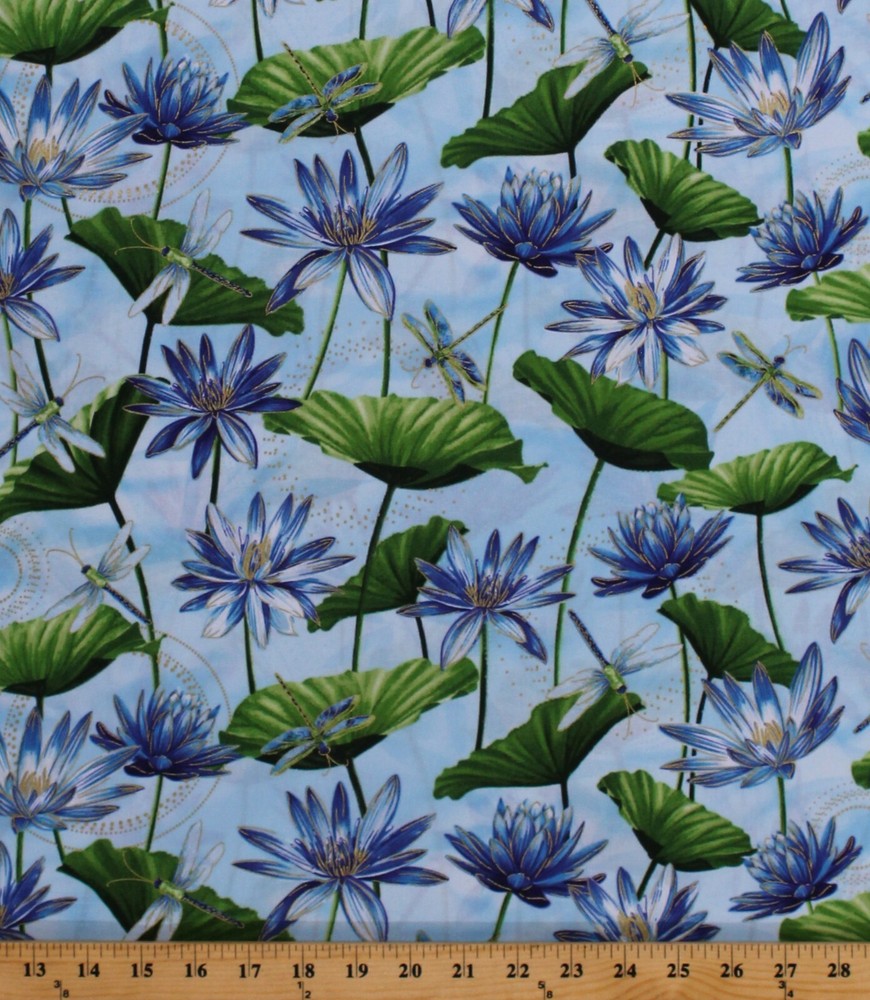 Cotton Dragonflies Waterlily Pool Dragonfly Dance Fabric by the Yard D654.02
