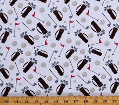 Cotton Golf Golfing Bags Balls Clubs Flags Fabric Print by the Yard D669.48