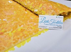 Iridescent Pearl Yellow Oval Tear Drop Sequins on Mesh Fabric Sold BTY -Mermaid