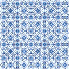 BENARTEX – Capri by Kanvas Studio – Medallion Tiles – White/Blue ,1/4 yard