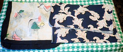 2PC Vintage Lot Mid Century MCM Barkcloth Cushion Remnant Atomic Botanical