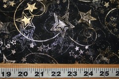 GOLD AND SILVER METALLIC STARS ON BLACK SHEER – 100% POLYESTER FABRIC
