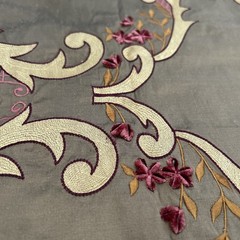 Silk Taffeta Embroidered Floral Fabric Bronze Luxury Textile 2.5 Yd X 56″