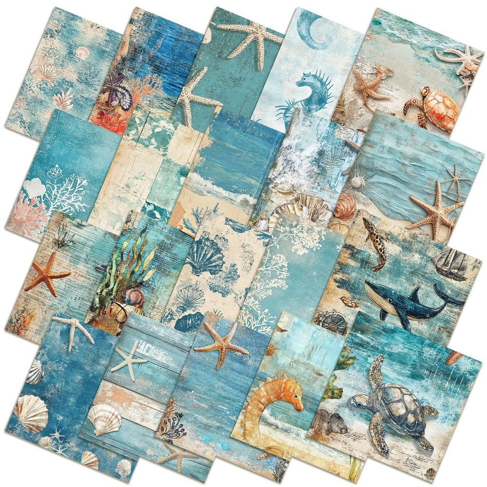 20 Pcs 10”x10” Blue Coastal Beach Quilting Fabric Square Nautical Ocean Pre…