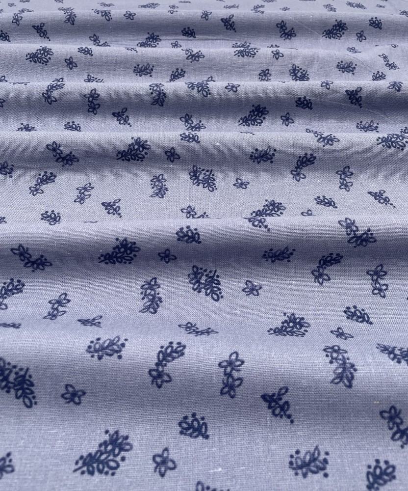 Blue Ditsy Floral Linen & Rayon Blend Fabric