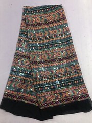 Multicolor 2way stretch sequin Lace fabric 50” Width Sold By The Yard
