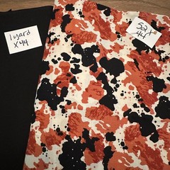 Cow Print and Solid Black Cotton Fabric Bundle 2.4 Yards Total 44 Wide Quilting
