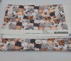 Organic Cotton Knit Kitty Cat Print Sewing Fabric 36″ x 60″ Multicolor Faces