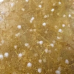 New Soft Silk Blend Yellow & Gold Metallic Tulle with Scattered White Pearls