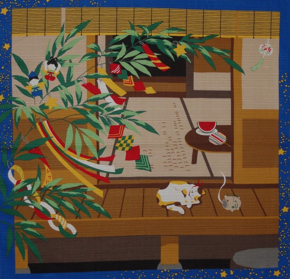 50cm Furoshiki Japanese Fabric Cat and Tanabata Star Festival Decorations