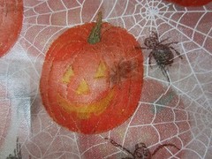 Vtg Glitter Orange Pumpkin Black Spider White Web Clear Netting Fabric