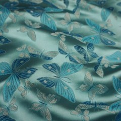Light Blue Satin Silky Fabric Butterfly Printed 115cm Wide for Dress Sewing DIY