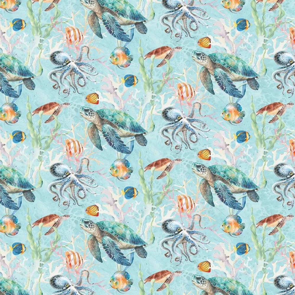 Under The Sea – Benartex-BTY-Turtles-Octopi-Fish-Lt. Turquoise B/G