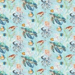 Under The Sea – Benartex-BTY-Turtles-Octopi-Fish-Lt. Turquoise B/G