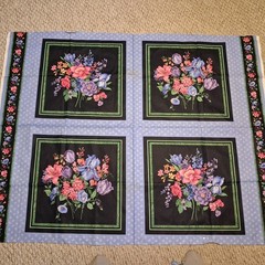 Purple Floral Print 4 Pillow Top Panels 46″ 35″ Fabric Sewing