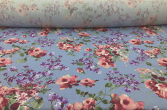 Printed Liverpool Textured Fabric Stretch Blue Gray Pink Purple Floral 1N10