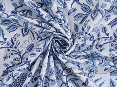 10 Yard Indian Blue Floral Hand Block Print Cotton Fabric Dressmaking Sewing Art