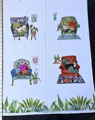 Dogs in Comfy Chair by Rebecca Jones for Clothworks cotton Panel 43×24 RARE