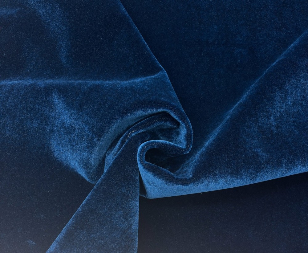 DESIGNER PLUSH MOHAIR DEEP MARINE BLUE VELVET WOOL MULTIUSE FABRIC BY YARD 55″W