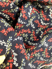 Vtg 44X89″ 2.5Yd Navy Slate Blue Red Green White FABRIC Floral Sprigs Quilt