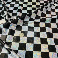 Printed Metallic Chess Squares Fabric Stretch Spandex for Swimwear by yard