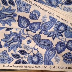 Timeless Treasures Cotton Fabric Blue White Jacobean 3 3/4 Yds Charlotte-C 9755