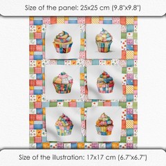 Patchwork Cupcake Fabric Panel Continuous Cotton Satin 6 Squares 9.8×9.8 Inch