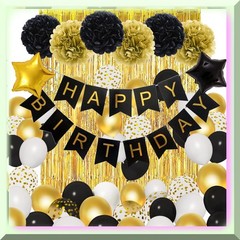 Black and Gold Birthday Party Decorations Set