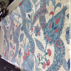 Floral print on cotton fabric by the yard blue green red tan scotchguard