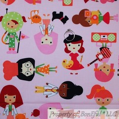 BonEful FABRIC FQ Cotton Quilt Pink Cartoon Girl Dress Guitar Music Teacher Dog
