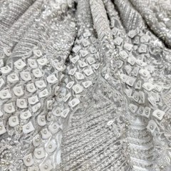 Silver Beads Lace Fabric By The Yard Embroidery 3d Chiffon Leaves Sequins Lace