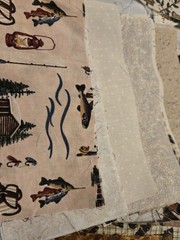 Outdoor Fishing Cabins Animals Hiking Boots Etc Cotton Quilt Remnants Fabric