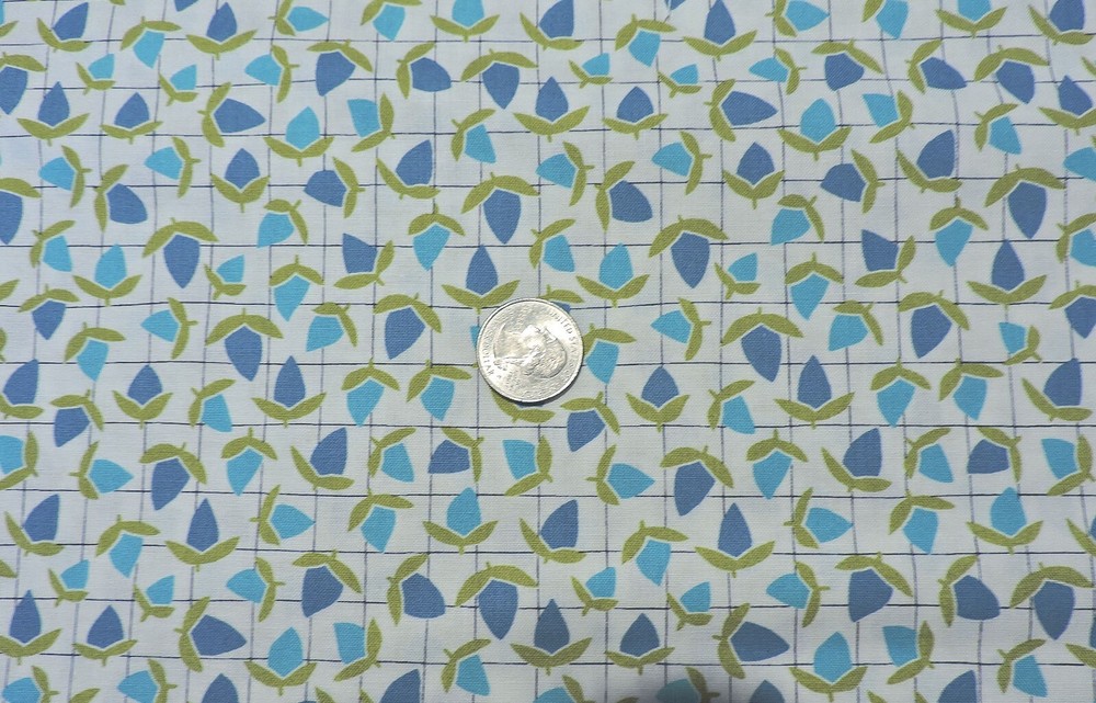 100% Cotton Andover – Shades of Bluish Green Flowers On White – By the Yard