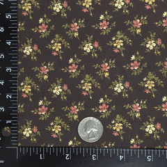 VTG Calico Ditsy Tiny Flowers Pink Cream Green On Brown Cotton Fabric BTY Granny
