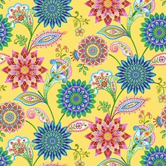 Caravan Yellow Floral Medallion Vines 12 Inch repeat Studio E BTY 44″ Wide