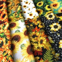 Quilting Fabric 100% Cotton, Fat Quarters, Patchwork, DIY, 10pc Sunflower
