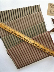 4 Homespun Ticking Fat Quarters RED GREEN BROWN BLACK 100% Cotton
