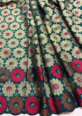 Teal Gold Multicolor Swiss Voile Lace| Gold Floral Lace| Sold by 5 Yards..