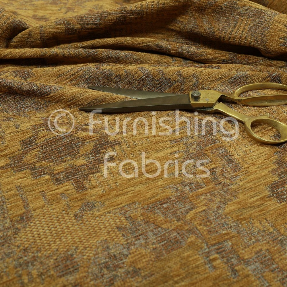 Faded Kilim Traditional Pattern Yellow Chenille Colour Furnishing Curtain Fabric