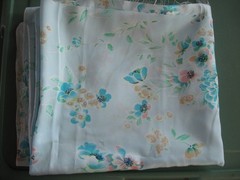 Light blue color silky woven floral print fabric 2 yds. polyester