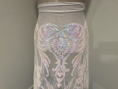 WHITE PINK BLUE Iridescent 4way stretch sequins Lace fabric 50” Width 1 Yard