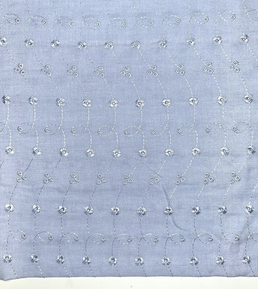 Embroidered Eyelet Fabric – Baby Blue Floral & Swirl – Polyester Yard